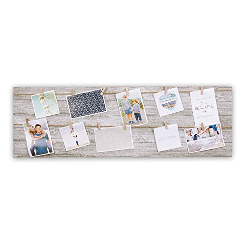 Bilderrahmen Fotorahmen Bilder Bilderhalter Fotoleine aus MDF für 12 Fotos mit Holz-Klammern zum Aufhängen inkl. Aufhängeset - 2