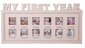 Aica My First Year 12 Months Photo Frame. Gift For New Born Baby Girl Boy -Pink