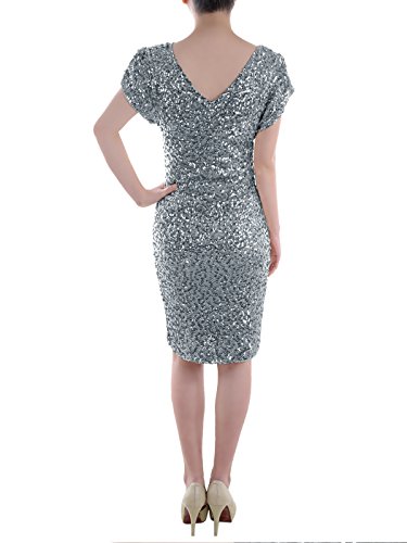 Anna-Kaci Frauen Sparkly Glitzer Pailletten Kurzarm V-Ausschnitt Bodycon Mini club Kleid - 4