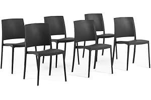 SIEDITI FUORI E DENTRO Stapelbare Stühle aus Polypropylen mit Glasfaser, wetterfeste Gartenstühle für außen oder innen, robust und pflegeleicht, modernes Design – Maria (6 Stühle, Anthrazit Schwarz)