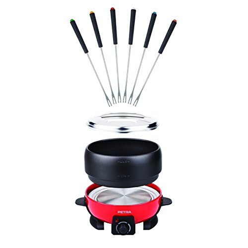 Petra Electric Fondue (800 Watt, 2 Liter, geeignet für 6 Personen), schwarz/rot - 3