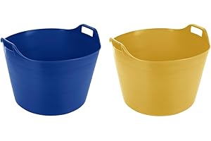 M1SS (Set of 2) 75L Litre Blue And Yellow Robust Versatile Multipurpose Extra Large Flexi Tub Garden Home Flexible Plastic Storage Container Bucket Trugs Horse Feeder Flex Tub- MADE IN UK