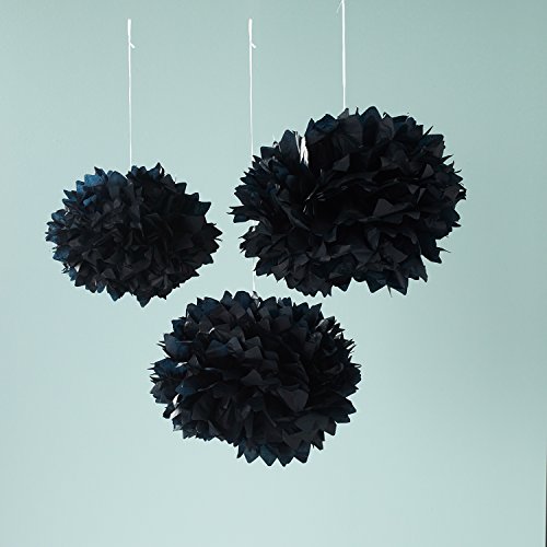3er Set Seidenpapier Pompoms schwarz Lights4fun