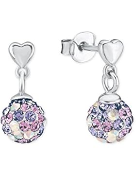Prinzessin Lillifee Kinder-Ohrhänger Herzen Kugeln 925 Silber rhodiniert lila