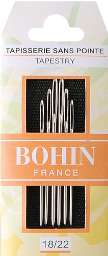 BOHIN France Tapestry Needles Assortment Set - Nickel-Plated, Blunt Point Needles for Embroidering and Sewing Projects, Steel, No.18-22 - 6 Needles, Silver