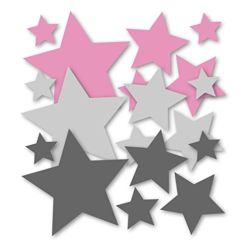 18 Stück selbstklebende Sterne Aufkleber, Wandtattoo, Türaufkleber, Fahrradaufkleber, Autoaufkleber, Mix-Set rosa grau für Mädchen, Fensterdekoration Fensterbild / Fensteraufkleber, Sticker, Weihnachtsdekoration, Schaufenster In- und Outdoor 62s1