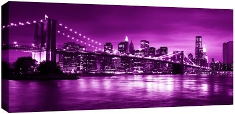 LARGE PURPLE CANVAS ARTWORK BROOKLYN BRIDGE NEW YORK CITY 44" X 20" READY TO HANG BY CANVAS INTERIORS