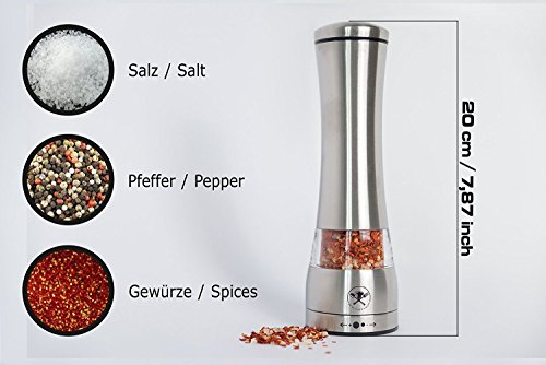 Pfeffermühle bzw. Salzmühle aus Edelstahl (einzeln) mit einstellbarem robusten Keramikmahlwerk für lang andauernde Freude. Das Original von TheKitchenHack - 9
