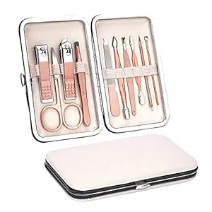 Anayo 10 in 1 Manicure Pedicure Set, Professional Stainless Steel Grooming Tool Kit with Portable Travel Case Rose Gold