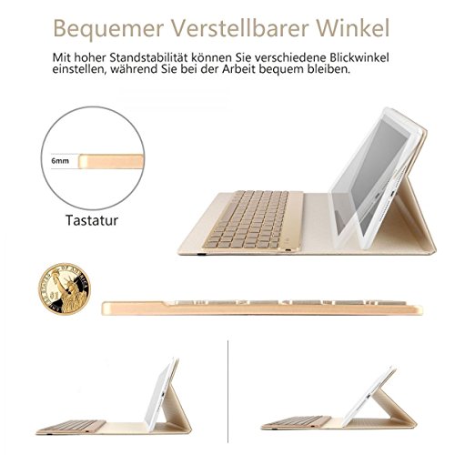 BORIYUAN Apple Ipad 4 Ipad 3 Ipad 2 Leder Case Schutz Tasche Cover mit ultra dünn Alu Bluetooth Tastatur (Deutsche QWERTZ), unterstützten 7 farbige Hintergrundbeleuchtung, Farbe: Gold - 4