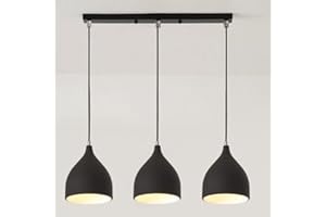 MENGJAY TRADE Retro plafoniere,lampada a sospensione industriale a 3 fiamme,moderna lampada a sospensione in metallo, lampada da tavolo da pranzo, lampada a sospensione da soggiorno con presa E27 (Nero)