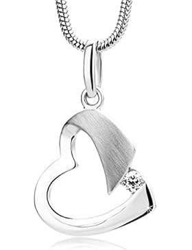 Orovi Kette, Damen Silber Halskette 925 Sterling Silber Zirkonia Halskette mit Herz Anhänger, Kette 45cm