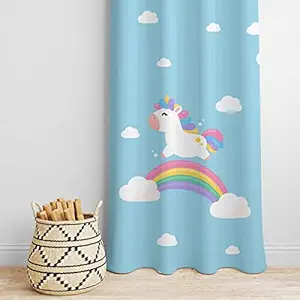 Peach Cuddle Rainbow Unicorn Printed Kids Curtains for Kids Room, Nursery , Bedroom Playroom (2 Panels , 4x5 Feet) Cute Curtain for Kids Room , Kids Curtain , Printed Curtain, Window Curtain