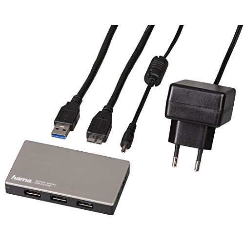 Hama 4-Port USB-3.0 Hub mit intelligenter Ladefunktion durch automatische Geräteerkennung (mit Netzteil und USB-Kabel), Alugehäuse, silber - 2
