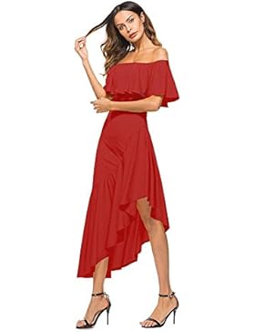 Internet Damen Aus der Schulter Rüschen unregelmäßiges Kleid Abend Party Kleid