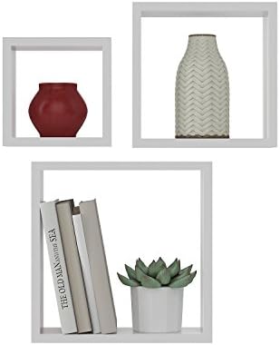 Egotrade Set of 3 Floating Cube Shelves Wall Storage Shelf for Picture Frames Book Display - Decorate Your Bedroom/Office/Hallway (White)
