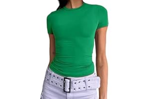 OYIGELZ Women's Basic T-Shirt Short Sleeve Crop Top Y2K Slim Fit Tops Casual Tee Shirts Streetwear