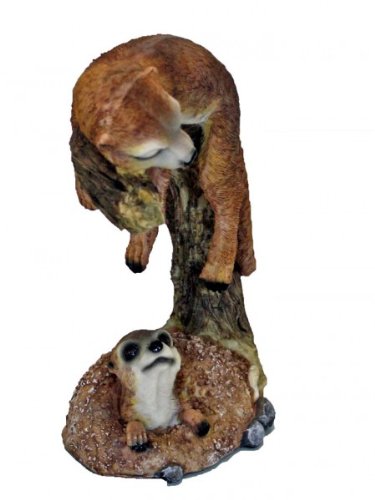 Erdmännchen auf Baumstumpf Scharrtier Skulptur Surikate Statue Figur - 3