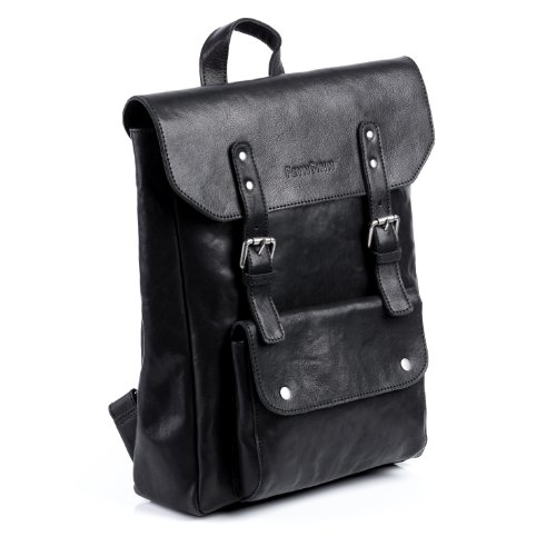 FEYNSINN Rucksack dünn PHOENIX – Lederrucksack fit für 14″, iPad – Backpack im Vintage-Look – echt Leder schwarz - 2