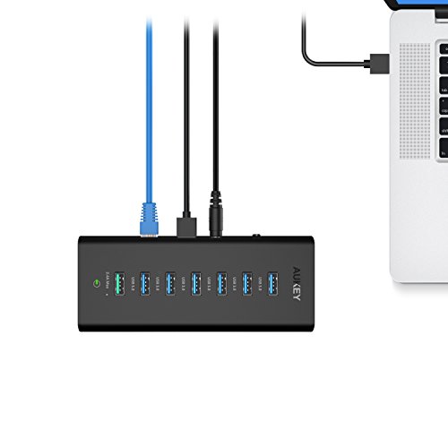 AUKEY USB 3.0 Hub 6 Datenports , 1 Ladeport , 1 Ethernet Anschluss ( RJ45 ) USB Verteiler mit 36W Netzteiladapter für MacBook , Windows Laptop andere USB 3.0 kompatibel Geräten - 6