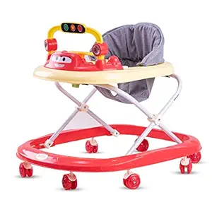 BAYBEE Mickey Baby Walker for Kids, Round Kids Walker with 3 Position Adjustable Height, Walker for Baby with Baby Toys and Music, Activity Walker for Babies 6-18 Months (Red)