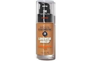 REVLON COLOR COSMETICS REVLON - ColorStay Base de Maquillaje SPF 15, con Vitamina E, Cobertura Media-Alta, Larga Duración, Acabado Mate, Resistente al Agua, para Piel Mixta-Grasa, Tono 330, Natural Tan - 30 ml
