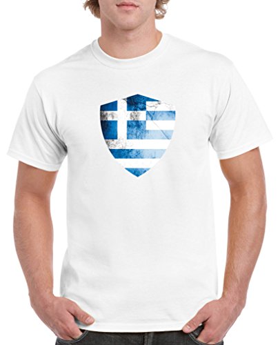 Comedy-Shirts Griechenland Trikot – Wappen: Groß – Wunsch – Herren T-Shirt – Weiss/Blau Gr. M