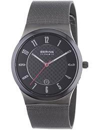 Bering Ceramic - Reloj analógico de caballero de cuarzo con correa de acero inoxidable negra - sumergible a 50 metros