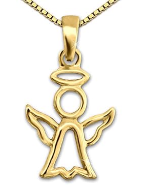 CLEVER SCHMUCK-SET Goldener Anhänger kleiner Engel 13 mm schlicht abstrakt innen offen mit Heiligenschein 333...