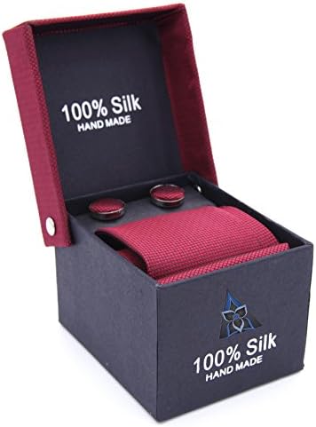 LanSilk Classic Necktie, Cufflink &amp; Handkerchief Selection, Premium Giftbox Set, Handmade 100% Silk (Burgundy Silk Plain Classic Tie)