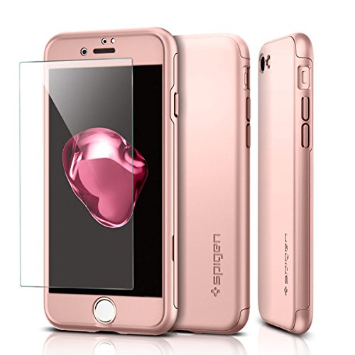 iPhone 7 Case, SpigenÂ® [Air Thin Fit 360] iPhone 7 Full Body Case with [2-PackTempered Glass Screen Protector] Exact Slim Full Protection Case with for iPhone 7 - (042CS21099) - Rose Gold