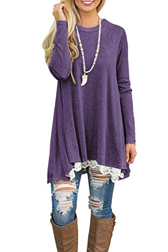 NICIAS - Camisas - Túnica - para Mujer (0-Long Sleeve-Purple XX-Large)