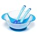 Kungfu Mall Children Kids Learning Eating Bowl Cute Baby Dishes With Suction Cup And Sensing Spoon Set Heat Temperature Sense (Blue)