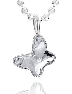 butterfly Mädchen Kette Silber 925 original Swarovski Elements kleiner Schmetterling-Anhänger farblos längen-verstellbar...
