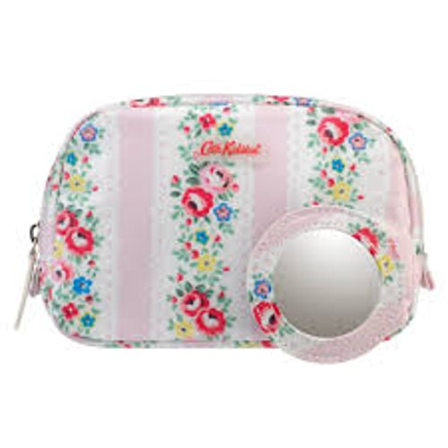 Cath Kidston Oilcloth Make Up Bag and Mirror - Pink Lace Stripe Design