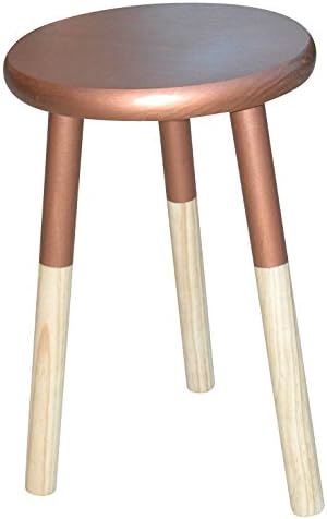 WOODEN ROUND STOOL (Copper and Natural Wood), Stylish Vintage Chair, Pouffe, Bedside, Coffee Table, Sofa Side End Table, Display, Home Kids Room Furniture, Decor. Solid Nordic Wood - LIZA - 30 x 46 cm (Copper)