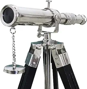 CH Calvin Silver Brass Desk Telescope Handmade with Wooden Tripod Stand Nautical Gift Item/Antique Tripod Telescope