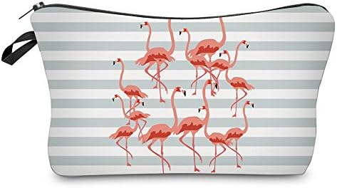 IBuyi Women Makeup Bags 3D Printing Zipper Cosmetic Bag With Multicolor Pattern Cute Flamingo Collection Cosmetics Pouchs For Travel Ladies Women Eyebrow Pencil Case Organiser (Stripe White)