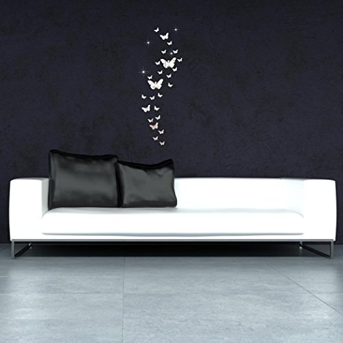 Longra Wandaufkleber 30 PCS Schmetterling Kombination 3D Spiegel Wand Aufkleber Home Dekoration DIY Wandtattoo Wandsticker (SILVER) - 3