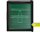 [ERFRISCHUNG GEFÄLLIG?] - Mit dem KSG 7281 verfügen Sie über einen kompakten Glastürkühlschrank mit einem eingraviertem Flaschendesign inklusive grüner LED-Beleuchtung - ein echter Hingucker in Ihrer Wohnung und für ein angenehmes Ambiente am Abend