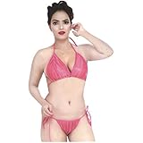 Indiatrendzs Women's Sexy Hot Short Nighty Pink 3pc Set Lingerie Set Valentine Gifts Idea