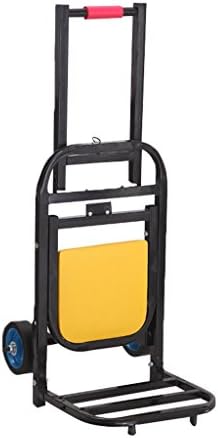 Hand Truck DELLT Portable Can Sit Kola Luggage Cart Pull Rod Car Iron Art Trolley With Seat Small Trailer 70 Kg Load (Color : Rubber wheel)