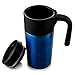 Produktbild Edelstahl Thermobecher mit Kunststoff Griff und Deckel mit Schieber, doppelwandiger Trinkbecher für warme und kalte Getränke | Thermotasse - coffee to go für Auto Reisen Wanderung | 0,33 Liter in blau metallic