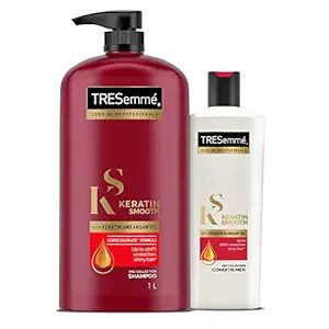 TRESemme Keratin Smooth Shampoo 1L + Conditioner 335ml | with Keratin and Argan Oil | For salon smooth hair at home | Used by professionals