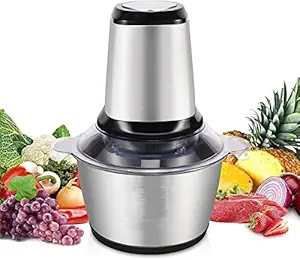 ASCETIC Stainless Steel Electric Meat Grinders with Steel Bowl Steel Body Vegetable Chopper Cutter for Kitchen Food Mixer, Meat, Onion, Garlic Slicer Dicer, Fruit & Nuts Blender (2 Liter)