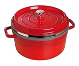 Staub 1133806 - Cocotte redonda con cesta vapor, color rojo cereza, tamaño 26 cm