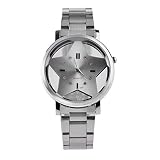 Souarts Damen Edelstahl Armbanduhr Stern Quarzuhr Analog Armbanduhr Silberfarbe