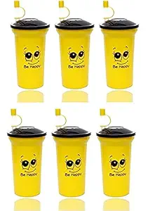 Perpetual Bliss (Pack of 6) Smiley Sipper Bottle with Straw/Lid/Return Gift for Kids Birthday Party
