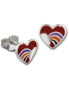 Teenie-Weenie Kinder Ohrring Herz mit Regenbogen rot Ohrstecker 925er Silber Kinderschmuck TW SDO8143R