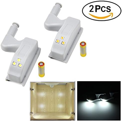 2PCS LED Hinge Light Universal Home Kitchen Office Door Light Hotel Wardrobe Cupboard Automatic Switch Cool White Lighting Lamp Cupboard Night Light,Included Batteries